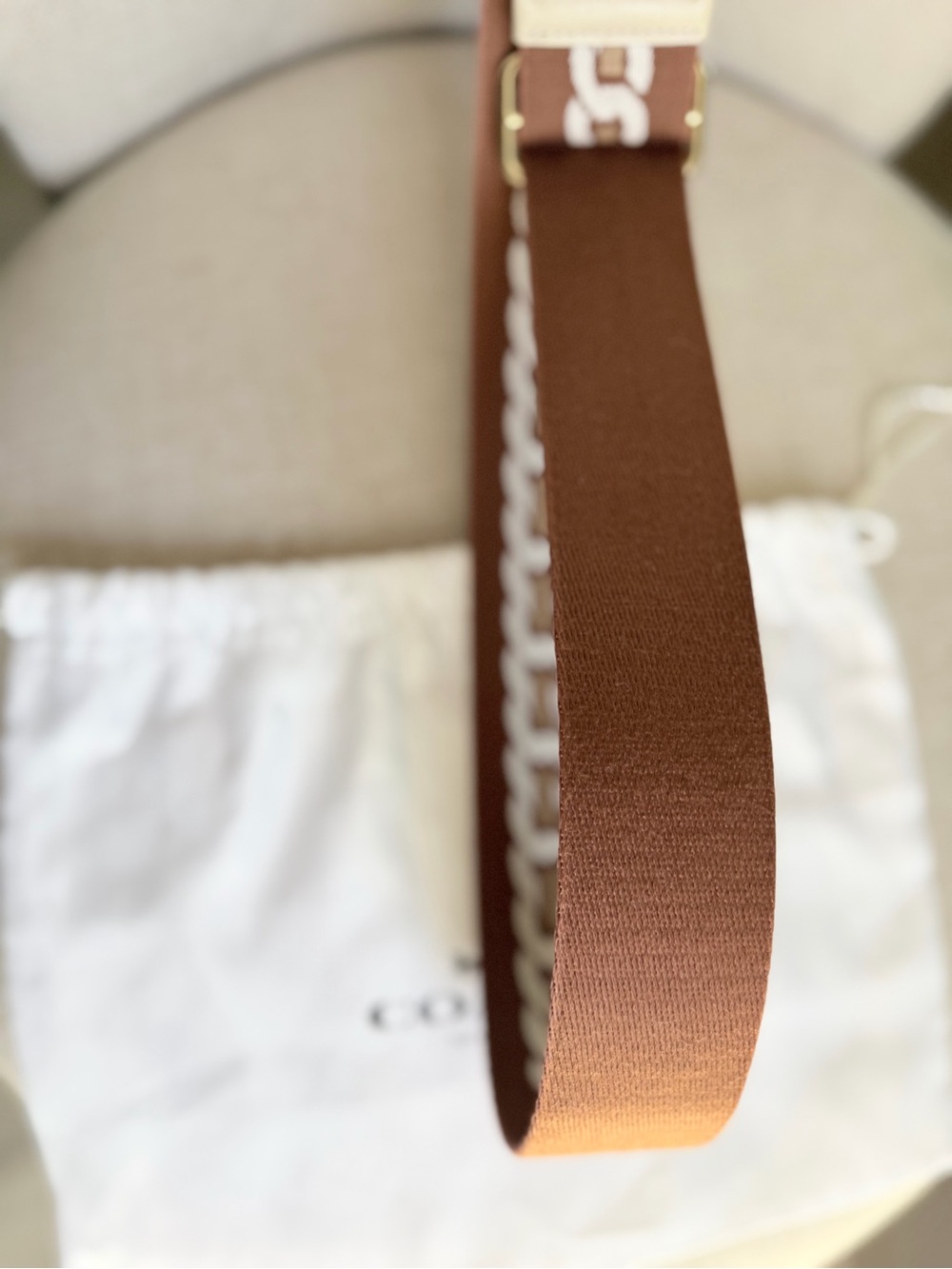 COACH Novelty Adjustable Reversible Guitar Shoulder Strap Brown Chalk Leather - Picture 12 of 16